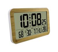 Garneck Digital Wall Clock Wood Grain Effect Temperature and Humidity Display Perpetual Calendar Silent ABS Alarm Wall Mounted or Tabletop Large Screen for Living Room Bedroom