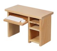 Garneck Dollhouse Miniature Office Computer Desk Table with Mouse and Keyboard 1:12 Scale Small Writing Desk Wood Miniature Fairy Garden House Furniture Decoration