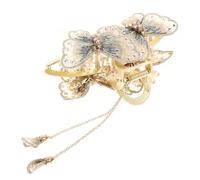 Garneck Double Butterfly Tassel Hair Claw Clip for Women High Elastic Copper Alloy Jaw Clip Light Gold Color Decorative Hair Clamp