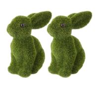 Garneck Easter Moss Bunny Figurine: 2 Pieces Flocked Rabbit Ornaments - Premium Simulation Animal Decor Present for Home Tabletop Spring Festival Party