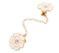Garneck Elegant Alloy Flower Brooch for Women with Dazzling Diamonds, Multifunctional Lapel Pin and Collar Clip Chain, Stylish Beige Dress Accessory for Weddings and Dinners