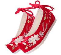 Garneck Embroidered Hanfu Shoes Women Chinese Style Wedge Heel Lightweight Cloth Slippers Traditional Needlework Design for Cosplay and Daily Wear