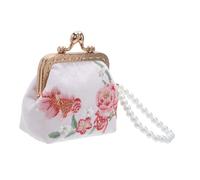 Garneck Embroidered Mini Wallet with Double Clasp Closure Small Floral Makeup Pouch for Women and Chinese Traditional Flower Embroidery Coin Purse with Pearl Decoration Versatile Elegant