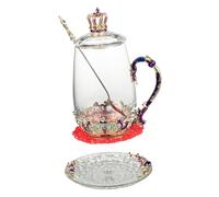 Garneck Enamel Glass Tea Cups Set with Crown Design Decorative Drinking Mugs for Hot Cold Beverages Gift for Family Friends Mothers Teachers