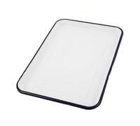 Garneck Enamel Rectangle Baking Pan with Groove Retro White Porcelain Coated Fish Grill Tray Shallow Cookie Platter for Kitchen Serving and Porridge Cooking