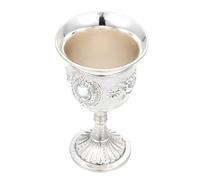 Garneck European Style Small Metal Wine Goblet with Rose Pattern Tin Alloy Decorative Wine Cup for Home Wedding Hotel Accessory Silver Finish