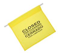 Garneck Extendable Safety Barrier Sign Yellow for Commercial Bathrooms - Bilingual Closed for Cleaning Door Hanging Banner for Maintenance in Progress Notification