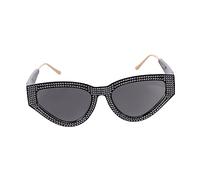 Garneck Fashion Triangle Sunglasses with Inlaid Faux Diamonds for Women UV Protection Metal Frame Eyewear for Parties Driving Outdoor Activities Stylish Black Frame White Mercury Lenses