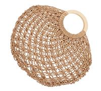 Garneck Fashionable Hollow Weave Straw Bag with Wooden Handle Lightweight Capacity Beach Tote for Womens Summer Travel and Casual Outings Daughter and Friends