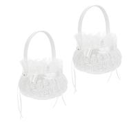 Garneck Flower Girl Baskets Wedding Flower Baskets Petals Embroidery Handmade for Bridal Party Ceremony Accessory