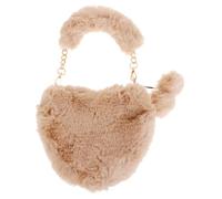 Garneck Furry Handbag Khaki Heart Shaped, Artificial Wool for Women