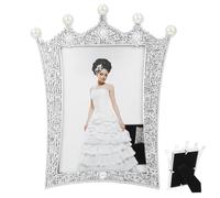 Garneck Glitter Picture Frame with Crown - Antique Metal Picture Frame in Silver for Weddings and Birthday Parties - Large and Stylish - Perfect for Your Special Memories