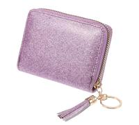 Garneck Glitter PU Accordion Wallet with Tassel Keychain Large Capacity Credit Card Organizer for Women Compact Zippered Purse for Ids and Business Cards Portable Lightweight Kawaii Style