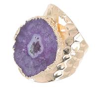 Garneck Gold Plated Natural Agate Finger Ring for Women Elegant Irregular Crystal Jewelry Durable Handmade Decor for All Occasions Chic Accessory Gift