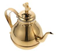 Garneck Gold Vintage Stainless Steel Communion Pot Gooseneck Kettle for Church Holy Water Serving Portable Religious Sacrament Wine Jar for Mobile and Outdoor Services