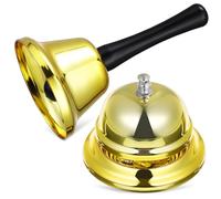 Garneck Golden Small Hand Call Bell & Desk Service Bell Set: Metal Anti-Rust Loud Ringing Props for Seniors Bedside, Restaurants, Hotels, Schools, Office Reception