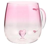 Garneck Gradient Glass Mug with 3D Heart, Pink Romantic Valentines Day Mug | High Borosilicate Glass, Integrated Handle, Lightweight Single-layer Design for Milk, Hot Beverages, Kitchen or Office