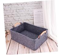Garneck Grey Felt Storage Basket with Wood Handle for Home and Office Modern Design Organizer for Books Magazines Phone and Sundries Space Saving Storage Pouch for Living Bathroom and