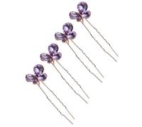 Garneck Hair Chopsticks Styling Accessories Purple U-shaped 4pcs Hair Sticks Rhinestone Alloy with Luxurious Looking Design for Special Occasions and Parties