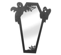 Garneck Halloween Ghost Coffin Mirror with Rustic Wooden Frame Hollow Acrylic Wall Decoration for Living Bedroom Bathroom Spooky Seasonal Home and Store Decor