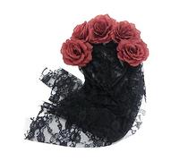 Garneck Halloween Veil Headband with Roses Romantic Black Lace Headpiece for Cosplay Parties Halloween Floral Crown Accessory for Women for Costume Events