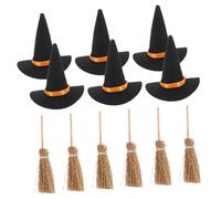 Garneck Halloween Witch Hat and Broomstick Decoration Set Mini Felt Craft Supplies Compact Small Space Party Accent Creative Whimsical Holiday Decor for DIY Crafts and Festive Celebrations