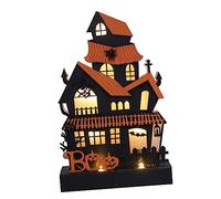 Garneck Halloween Wooden Village Spider House Lighted Building LED Light Chalet Haunted House Town Model Ornament Puzzle Toy for Home Desktop Decor Random Color