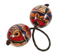 Garneck Hand-painted Indonesian Wood Aslatuas Percussion Instrument Double Rhythm Ball Shaker with 29-32cm Rope, Musical Egg Shakers for Beginners and Performance