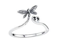 Garneck Handcrafted Dragonfly Open Ring in Sterling Silver Ring for Women Engraved