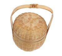 Garneck Handmade Bamboo Woven Basket with Lid and Handle Small Mini Storage Container for Crafts Party Favors and Home Organization Traditional Bamboo Weaving Design