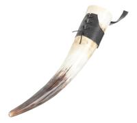 Garneck Handmade Viking Horn Cup Large Capacity Wine Drinking Mug Rustic Ox Horn Decor for Beer Mead and Wine with Natural Leather Sleeve