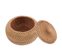 Garneck Handwoven Rattan round Storage Basket with Lid for Small Items and Jewelry, Decorative Wicker Basket Organizer with Space Saving and Flexible Organization for Home Decor