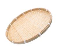 Garneck Handwoven Round Bamboo Tray Breathable Food Basket Multipurpose Bakery Bread and Vegetable Organizer Farmhouse Kitchen Display and Noodle Rinsing Colander