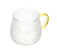Garneck Heat Resistant Glass Tea Mug with Scald Handle and Lid Borosilicate Tea Cup for Office and Home Use Drinking Cup Daily Parties and Gatherings