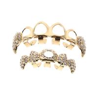 Garneck Hollow Out Gold Teeth Grill with Rhinestone Vampire Fang Design Comfortable Tooth Caps for Halloween Cosplay for Parties and Role Play