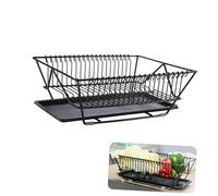 Garneck Iron Steel Dish Drying Rack with Diversion Drip Tray, Lightweight Tableware Storage Rack for Kitchen Countertop, Suitable for Placement Next to Kitchen Sink