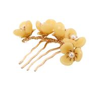 Garneck Jade Floral Hairpin with Yellow Petal Design, Handmade Traditional Chinese Side Comb Clip, Decorative Hair Stick for Women Wedding Party and Elegant Updo Hairstyles