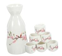 Garneck Japanese Ceramic Sake Serving with Traditional Flagon and Round Rice Wine Cups Vintage Porcelain Pot for Home Bar Restaurant Use Dishwasher Safe and Lightweight