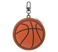 Garneck Kawaii Basketball Shape Silicone Coin Purse with Zipper Keychain | Mini Pouch for Coins, Lipstick and Trinkets, Brown Finish, Sporty Cartoon Style for Workouts