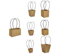 Garneck Kraft Paper Gift Bags Easy to Use 7pcs with Handles Rectangle and Square Shapes, Khaki Colour for Flower Gifts for Valentine's Day and Birthday Packaging