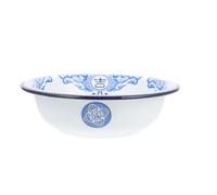Garneck Large Capacity Enamel Round Bowl with Retro Chinese Style and Delicate Pattern, Non-Stick and Easy Cleanup Food Basin for Washing Rice and Fruits, Vintage Enameled Washbasin