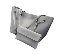 Garneck Large Retro PU Leather Women's Tote Bag with Small Cosmetic Clutch Stylish Shoulder Satchel for Daily Use Light Grey for Fashion and Formal Occasions