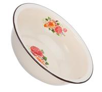 Garneck Large Vintage Enamel Mixing Bowl for Dough, Deep Round Basin | Warm Beige Finish, Random Floral Pattern, Easy Cleanup for Home Cooks, Bakers, Dish Washing