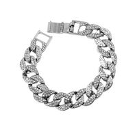 Garneck Link Chain Bracelet Men Ice Out Bling Rhinestones Stylish Hip-hop Alloy Jewelry Accessory Sturdy Silver