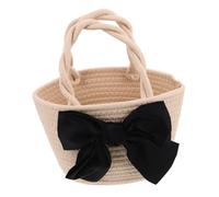 Garneck Lovely Bowknot Woven Tote Bag for Women Capacity Handmade Knit Handbag with Colorblock Weaving Organized Interior Layout and Chic Bowknot Accent for Daily Essentials and Stylish