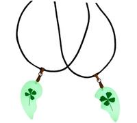 Garneck Luminous Four-Leaf Clover Pendant Necklace Set Heart and Natural Dried Flower Charm, Couple Jewelry for Women, Glow-In-The-Dark Romantic Necklaces