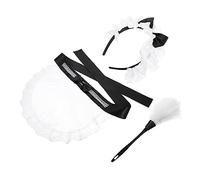 Garneck Maid Cosplay Costume Accessories Including Apron Headband and Plumage Duster for Party Dress Up Comfortable Three Maid Outfit Props for Women
