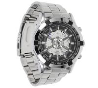 Garneck Men’S Mechanical Wrist Watch Full-Automatic Silver Case Black Dial Skeleton Design Stainless Steel Band Waterproof Watch for Daily Wear