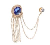 Garneck Men's Vintage Brooch with Hanging Chain Elegant Suit Lapel Pin for Formal Events Lightweight Clothing Accessory Birthday and Festivals Gold Sapphire Design