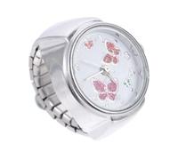 Garneck Mini Butterfly Ring Watch for Women, Silver Decorative Finger Jewelry, Lightweight Circular Dial, Trendy Girls’ Fashion Accessory for Everyday Wear